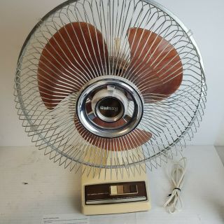 Vintage Galaxy 12 " Inch Amber Blade 3 Speed Oscillating Electric Fan Great