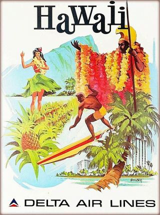 Hawaii Delta Air Lines Vintage Travel Advertisement Art Poster Print