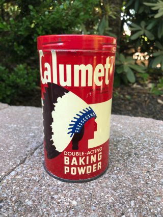 Vintage Calumet Baking Powder Tin Can.  Indian Chief Graphics