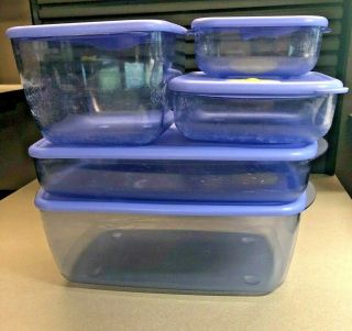 Blue Tupperware Rock N Serve Containers 3380 3381 3384 3385 3387