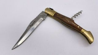 Laguiole France 4 " Folding Knife Wood & Brass Inlay Handle Corkscrew 440 - 700dl