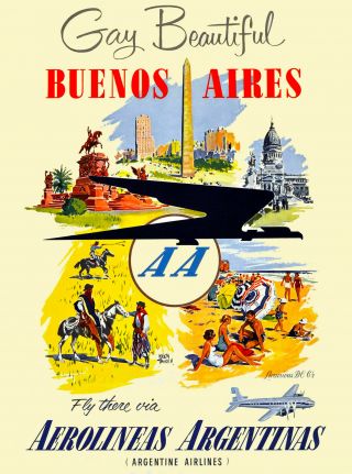 Buenos Aires Argentina South America Air Vintage Travel Advertisement Poster