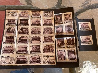 San Antonio,  Texas Set Of Tourist Souvenir Stamps.  C1930s - 40s.