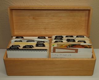 Vintage Wooden Recipe Double File Box Louisiana Estate Handwritten Typed & More
