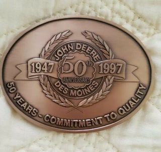 John Deere Des Moines 50th Anniversary Brass Medallion Limited Edition 485/3000