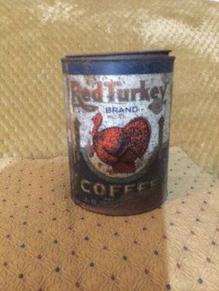 Rare Vintage Red Turkey Brand Coffee Tin,  As Found