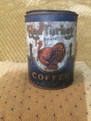 Rare Vintage Red Turkey Brand Coffee Tin,  As Found 2