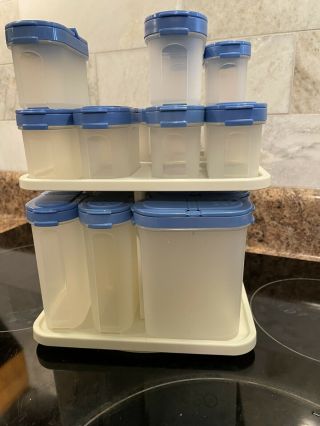 Tupperware Modular Mates Spice Carousel Rack With 20 Shakers Vintage Blue