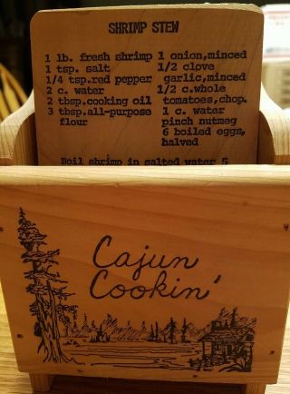 Unique Wooden Recipe Box With 20 Cajun Recipes: Gumbo Beignets Rice Grillades,
