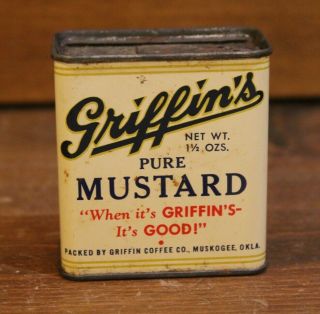 SPICE TIN VINTAGE GRIFFIN ' S PURE MUSTARD GRIFFIN ' S COFFEE CO MUSKOGEE OKLAHOMA 2