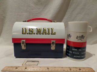Rare - Vintage 1969 " U.  S.  Mail " Dome Metal Lunch Box With Matching Thermos By Alad