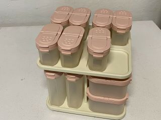 Set 20pc Tupperware Spice Rack Carousel,  Modular Mates Containers Pink Lids