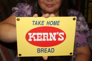 Take Home Kerns Bread Grocery Store Bakery Gas Oil Porcelain Metal Sign