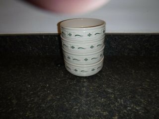 Longaberger Pottery Woven Tradition - 4 Heritage Green Stacking Cereal Bowls - Usa