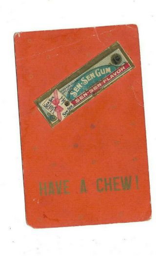 1912 Sen Sen Gum Postcard W/ Attached Wrapper