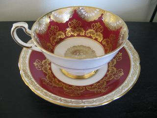 Paragon Red Gold Snowflake Fan Tea Cup And Saucer