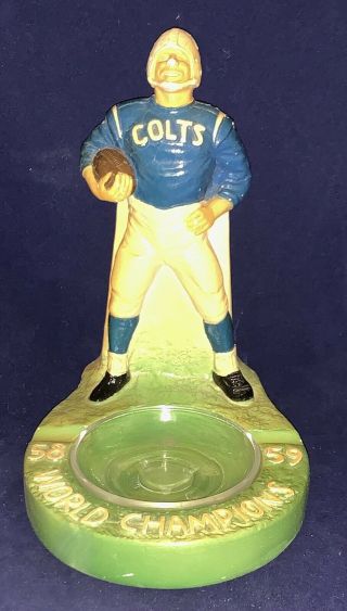 Vintage 1958 Baltimore Colts Nfl Champions Figural Chalkware Ashtray Football