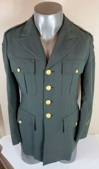Us Army Green Serge 344 Military Class 3 Pool/wool Dress Jacket Coat 39l Patches