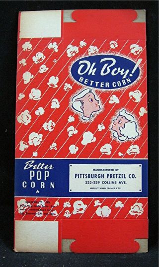 Oh Boy Better Popcorn Box Pittsburgh Pretzel Co Old Movie Theatre Stock