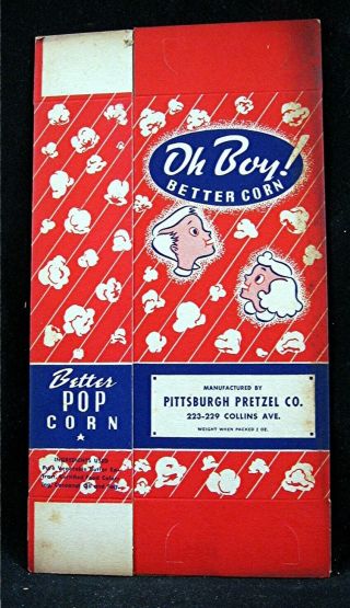 Oh Boy Better Popcorn Box Pittsburgh Pretzel Co Old Movie Theatre Stock 2