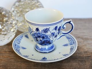 Set Of 5 Vintage Delftware Handpainted Teacups And Saucers