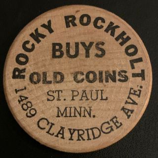 Rocky Rockholt St Paul Minnesota Mn Vintage Wooden Nickel Souvenir Token 1960s