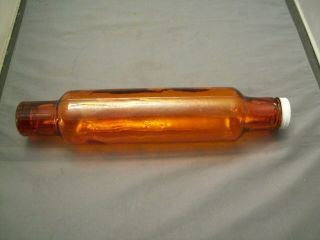 Antique Red Glass Rolling Pin With Metal Lid