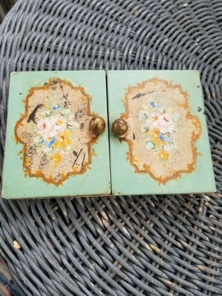 Antique Cigarette Case Tin Metal Floral Decorative Ladies