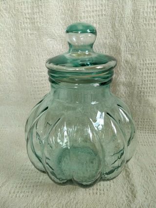 Large Green Glass Pumpkin Shaped Apothecary Jar Made In Italy