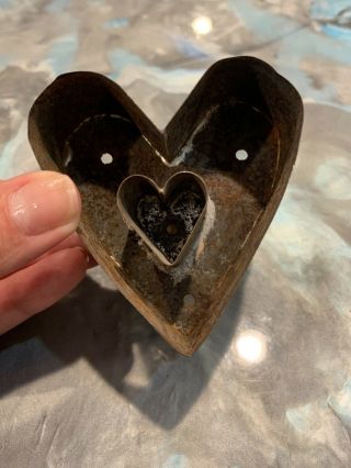 Primitive Antique " Heart With Heart Cutout " Flat Back Cookie Cutter With Handle