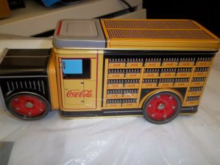 Coca Cola Tin Box Yellow Vintage Truck With Removable Lid Red Wheels