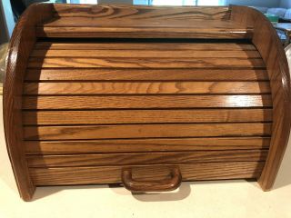 Vintage Cornwall’s Oak Roll Top Bread Box Wood Rustic Country Farmhouse Usa