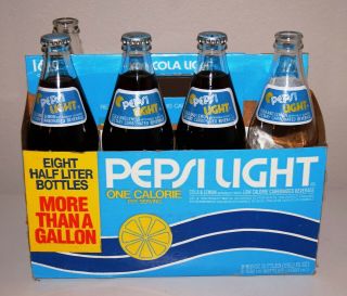 Vintage Pepsi Light With Lemon 8 Pack Carrier & 5 Bottles 2 Are Full 1970 