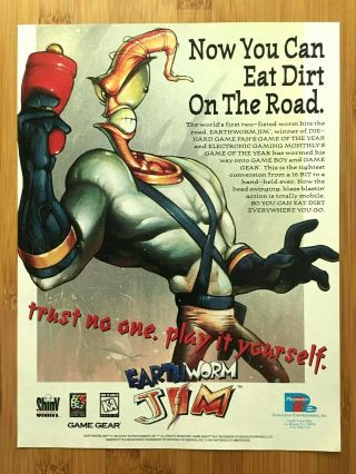 Earthworm Jim Snes Sega Genesis 1994 Print Ad/poster Official Art Doug Tennapel