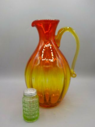Large Mid Century Blenko Amberina Glass Pitcher 10.  5 " Orange Yellow Exc