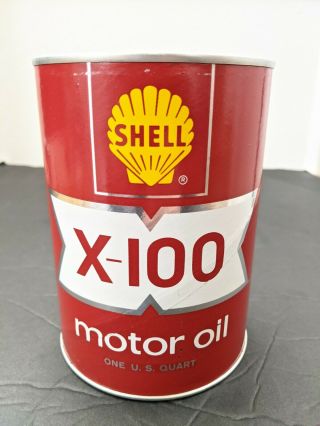Vintage Shell X 100 Motor Oil Old 1 Quart Oil Can Petroliana Collectable Display