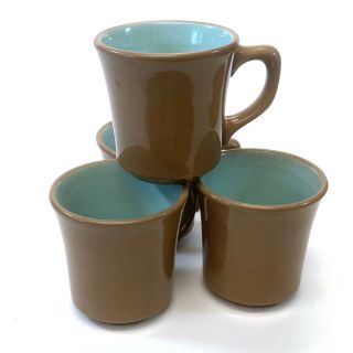 Set Of 4 Vintage Taylor Smith & Taylor Chateau Buffet Mugs Brown And Turquoise
