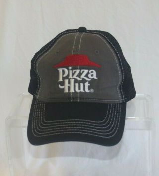 Vintage Pizza Hut Adjust Black Mesh Hat Cap With Red Roof White Lettering Logo