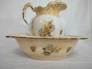 Vintage Imperial Pottery Porcelain Water Pitcher And Wash Bowl Basin Joplin,  MO 3