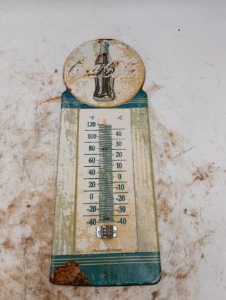 Vintage Metal Coca - Cola Bottle Sign With Thermometer (no Glass)