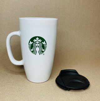 2017 Starbucks Ceramic Travel Coffee Mug W Handle White Tumbler Black Lid 16oz