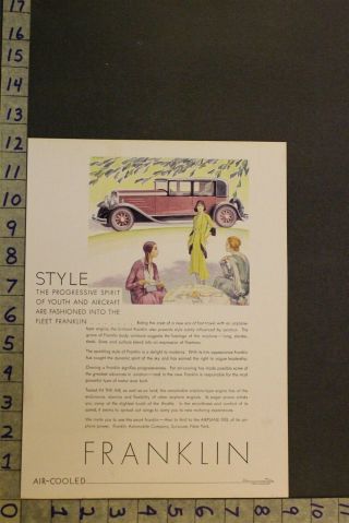 1930 Franklin 4 - Door Sedan Art Deco Beauty Syracuse Motor Car Auto Ad Ub13