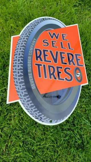 Old Vintage Heavy Revere Tires Service Porcelain Enamel Advertising Metal Sign