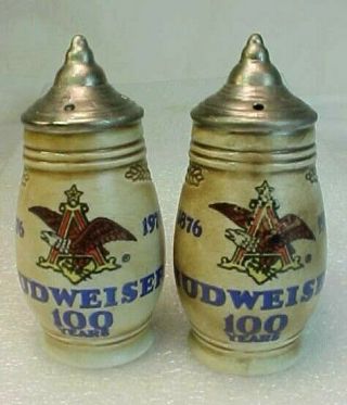 Anheuser Busch Budweiser 100 Years Beer Stein Salt & Pepper Shakers