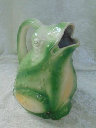 Unique Vintage Majolica Pottery Frog Pitcher 7 3/4 " Tall Marked Raised M 213