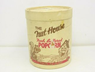 Vintage The Nut House Popcorn Container Squirrel Graphics Not Tin Can