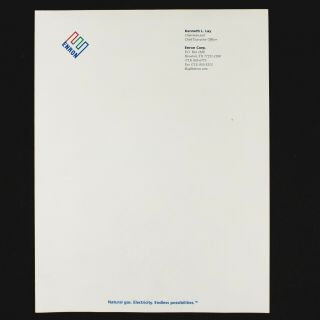 Enron Collectable – Authentic,  Official Letterhead Of Chairman & Ceo Kenneth Ley