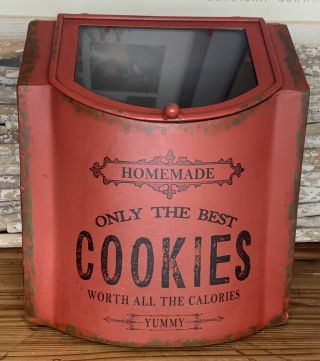 Large Vintage Style Distressed Red Metal Bread/cookie Box