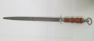 German F Dick Butcher Knife Sharpener Steel Rod 20 Inch Wood Handle Vintage