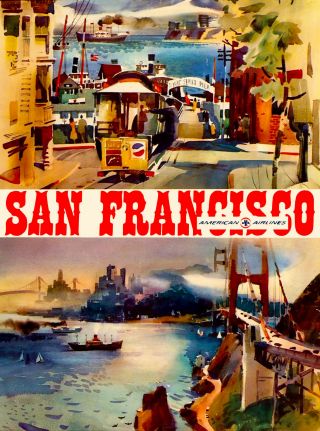 San Francisco California Air Vintage United States Travel Advertisement Poster